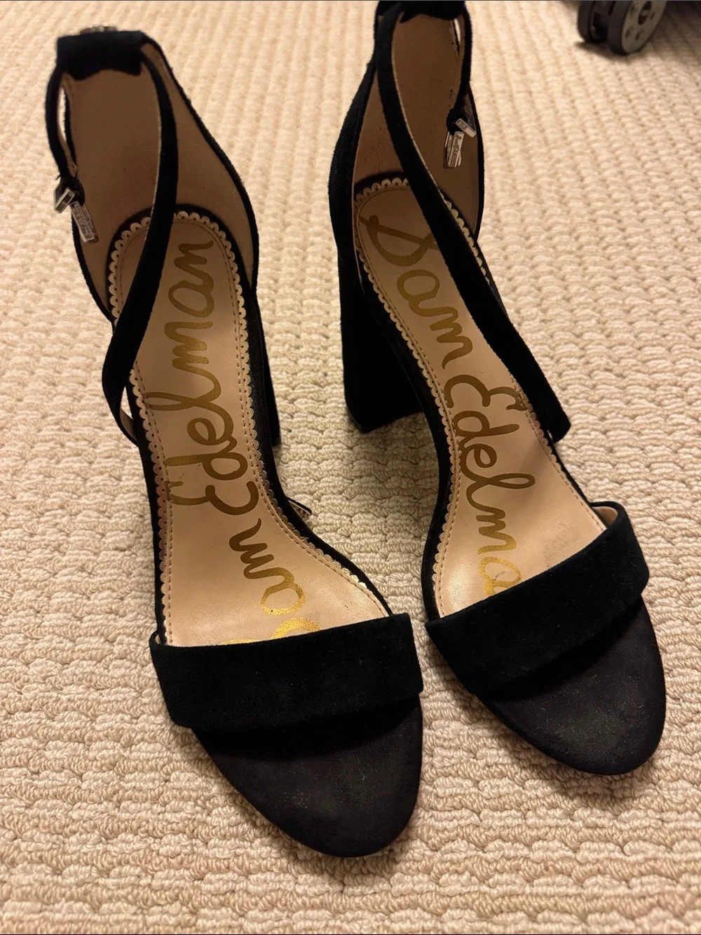 Sam Edelman Black Suede Ankle-Strap Block Heels